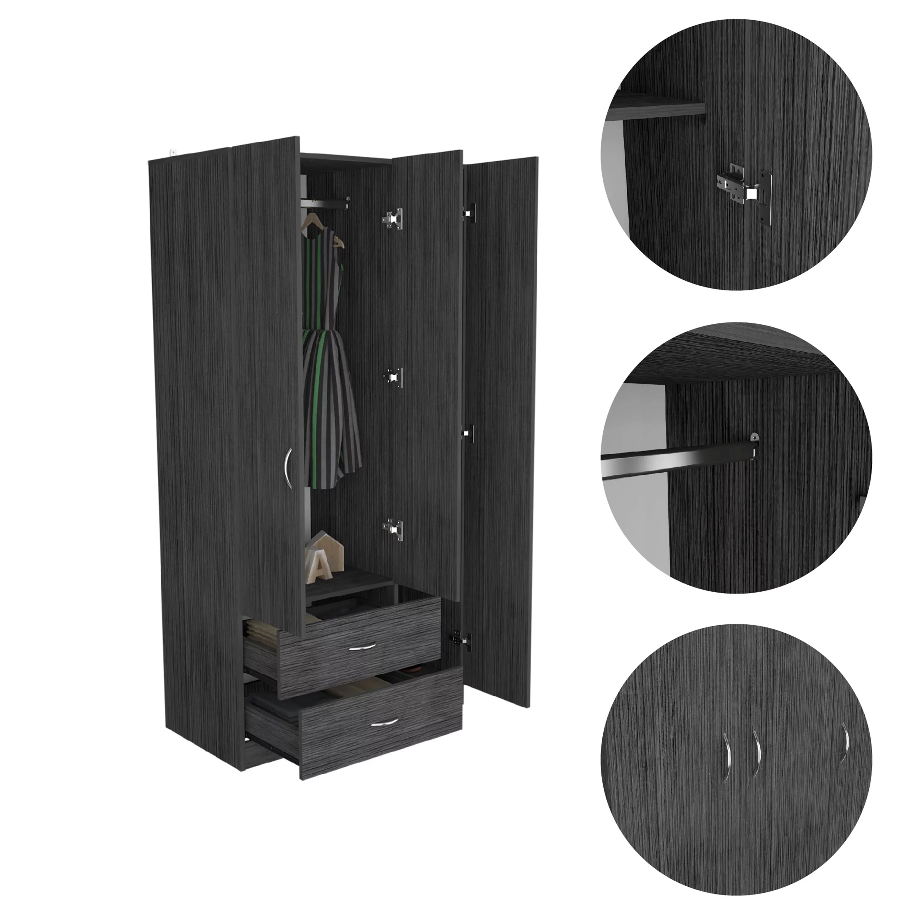 Boahaus Dortmund Modern Wengue Adult Bedroom Armoire, 3 Opening Doors, Manufactured Wood