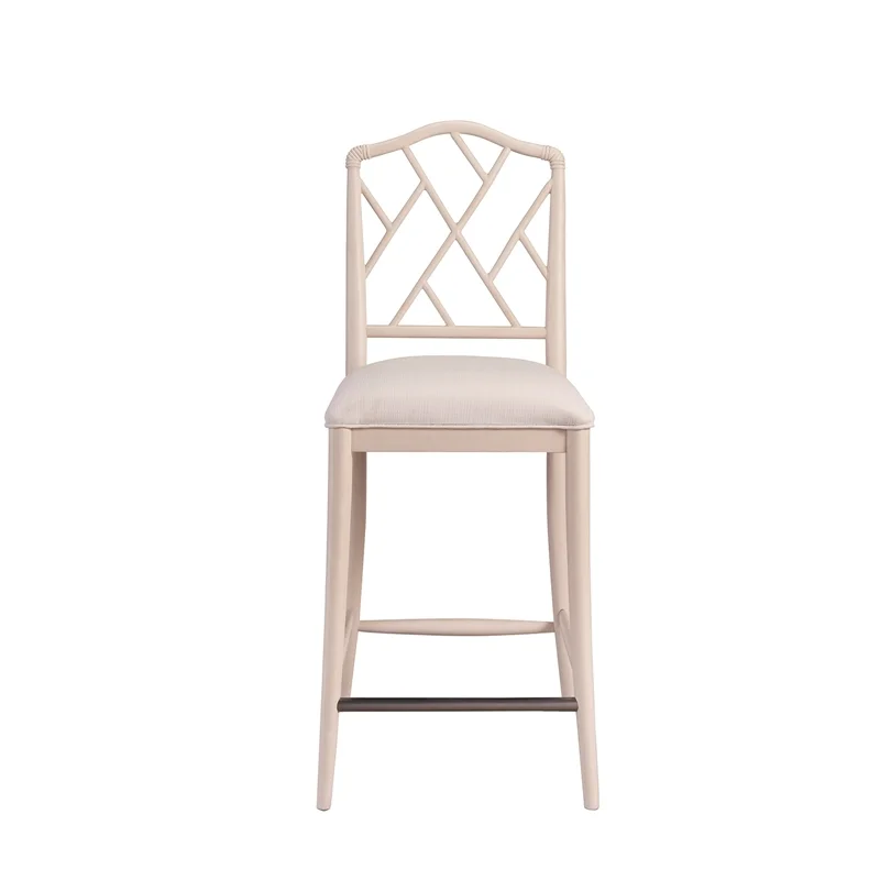 Universal Furniture Set of 2 Solid Wood Chippendale Bar Stool in Off White