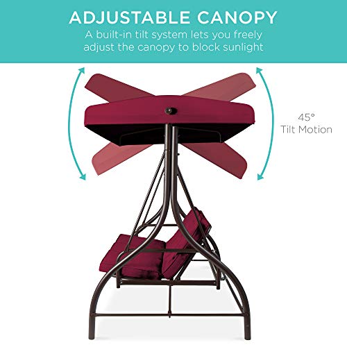 Best Choice Products 3-Seat Outdoor Large Converting Canopy Swing Glider, Patio Hammock Lounge Chair for Porch, Backyard w/Flatbed, Adjustable Shade