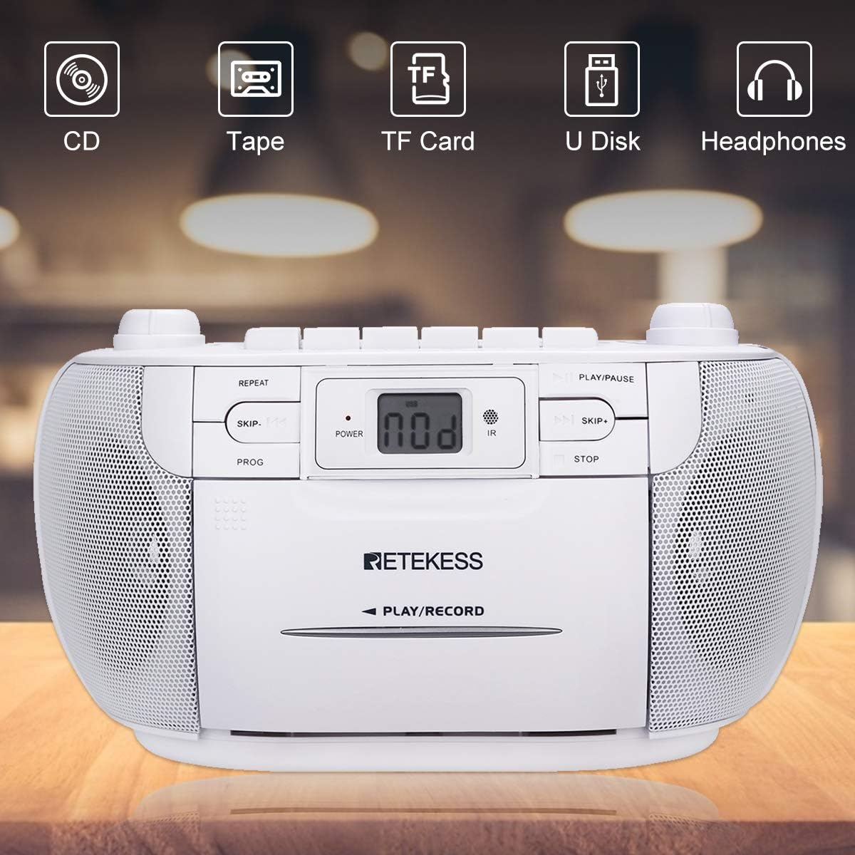 Retekess TR621 CD and Cassette Player Combo, Portable Boombox AM FM Radio, MP3 Player Stereo Sound with Remote Control, USB, TF Port