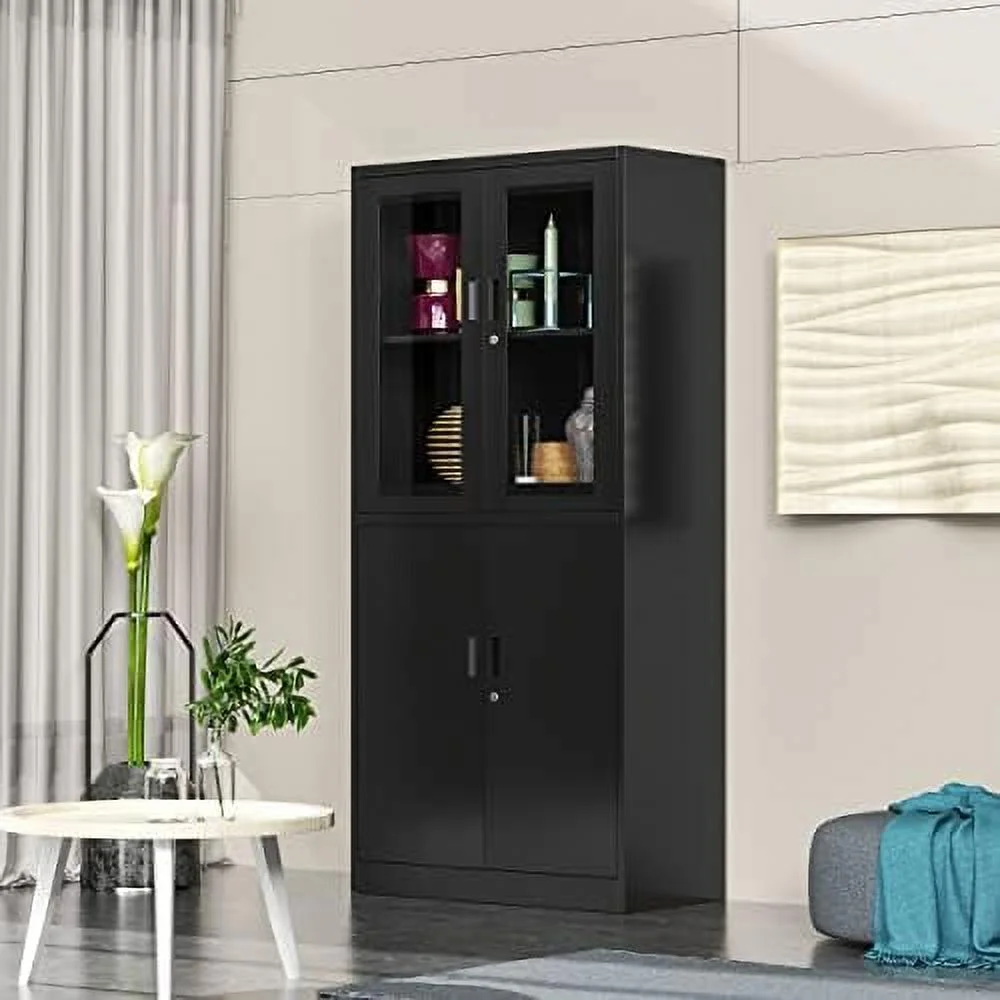 SQYTHGB Glass Display Cabinet Curio Cabinet with Glass Door and Adjustable Shelves  71"