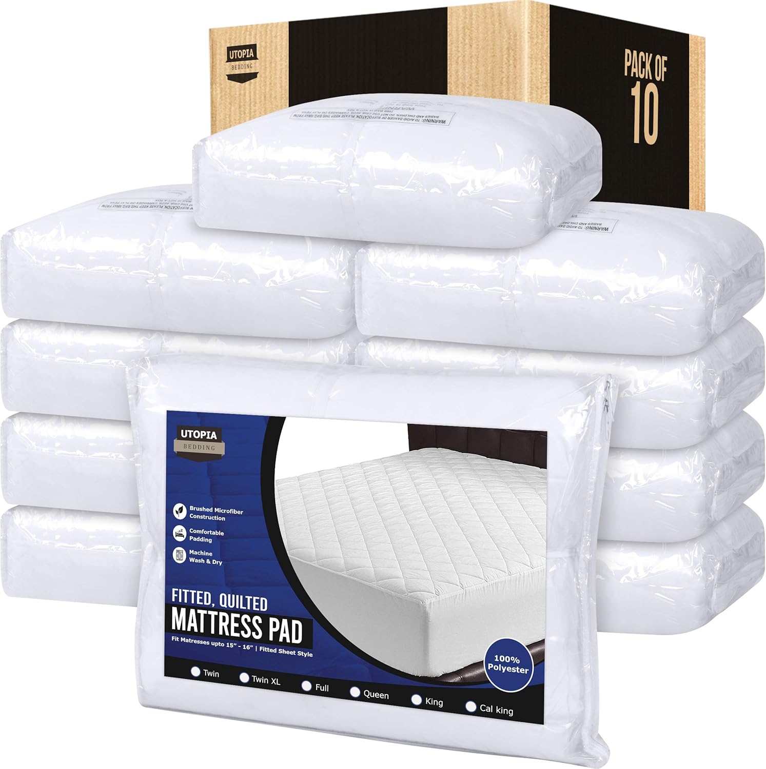 Utopia Bedding Quilted Fitted Mattress Pad (California King) - Elastic Fitted Mattress Protector - Mattress Cover Stretches up to 16 Inches Deep