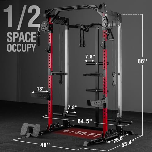 Mikolo Power Cage, 2000LB Power Rack with Independent Dual Pulley System, Multi-Function Home Gym Workout Machine for Cable Crossover