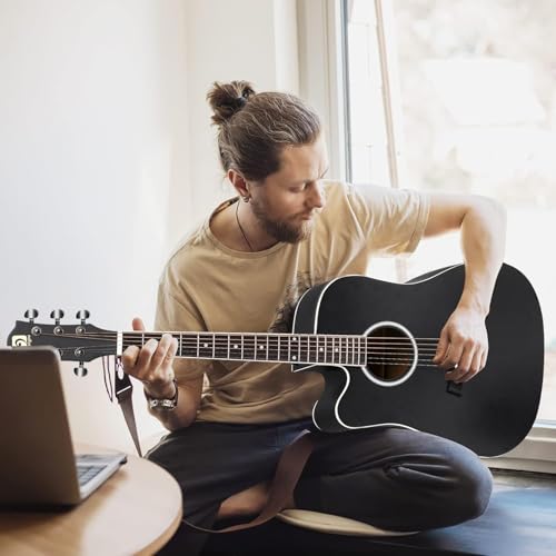Vangoa 4/4 Acoustic Guitar for Beginner Adult Full Size Dreadnought Acustica Guitarra Bundle Kit Cutaway Starter Folk Guitar Set with Gig Bag, Picks