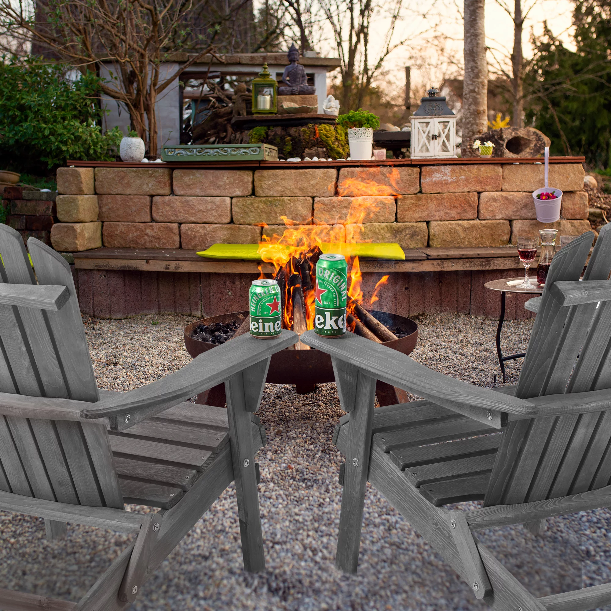 Outdoor Adirondack Chairs, Seizeen Wooden Folding Adirondack Chair Set of 2, Patio Furniture Set Lounge Chairs Quick Assembled