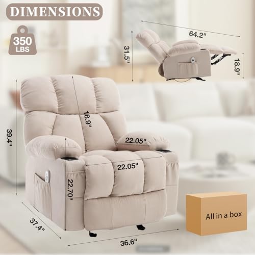 Recliner Chair with Massage and Heat, Rocker Recliner Chairs for Adults, Overstuffed Nursery Rocking Chairs for Living Room