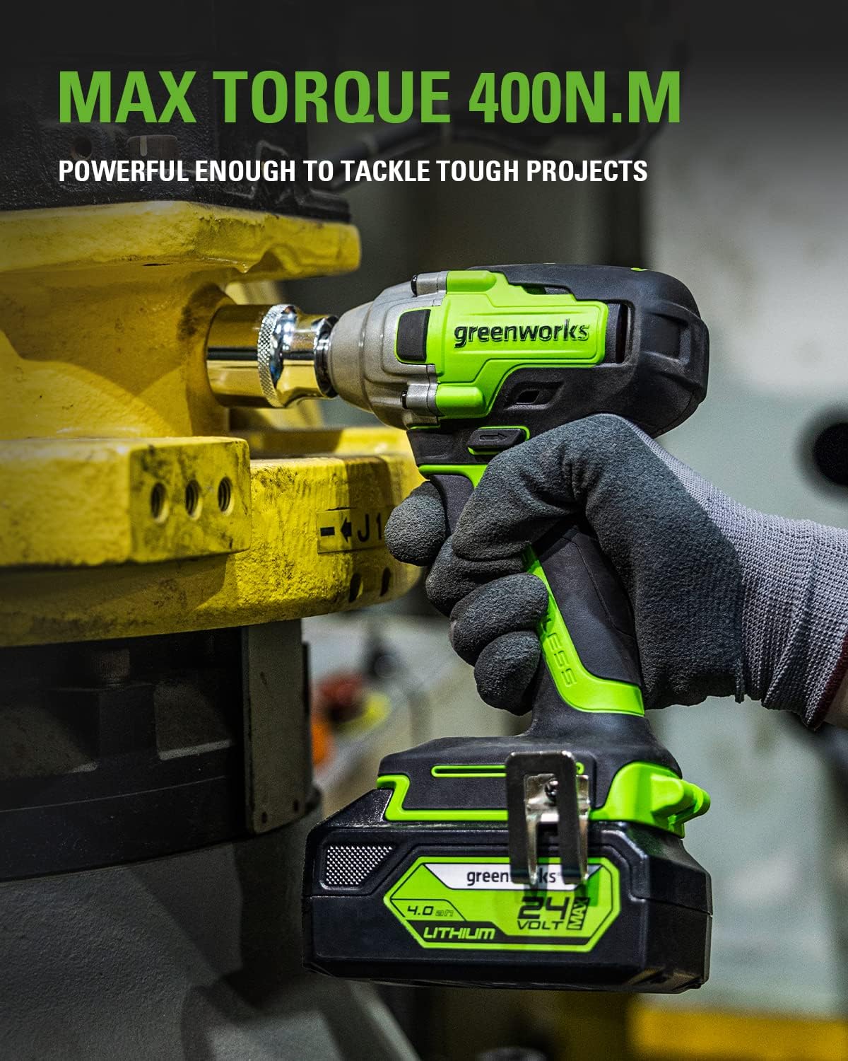 Greenworks 24V Cordless Impact Wrench with 4.0Ah Battery & Charger, 1/2 Inch 300 ft-lbs Brushless Impact Wrench Kit, Variable Speed for Home & Car