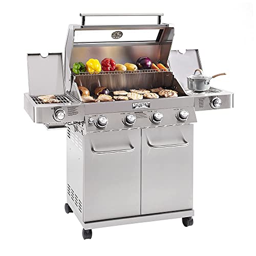Monument Grills Larger 4-Burner Propane Gas Grills Stainless Steel Cabinet Style with Side & Infrared Side Sear Burners with Stainless Steel