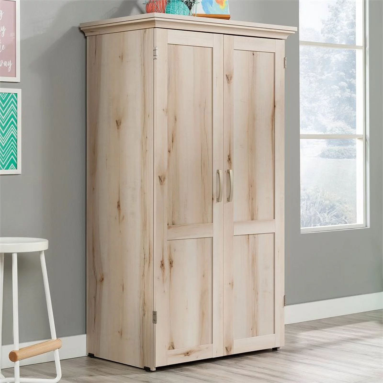 Pemberly Row Engineered Wood Multi-Purpose Storage Craft Armoire in Maple