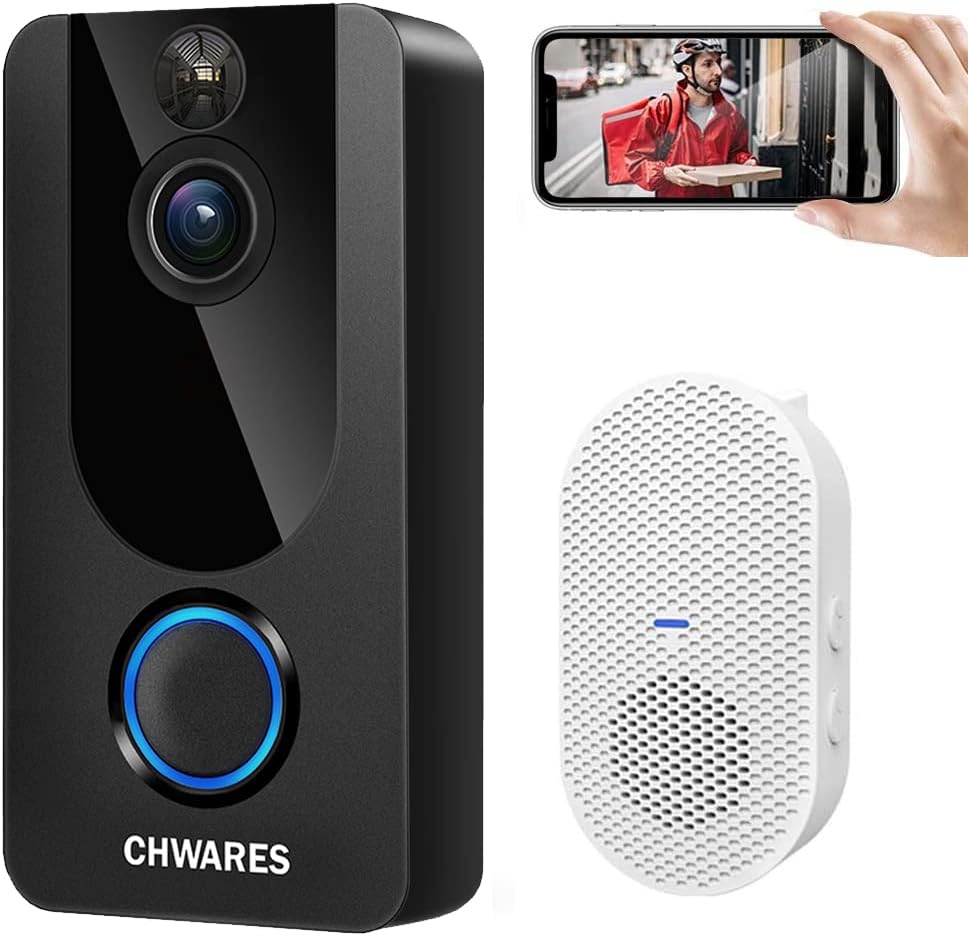 CHWARES Video Doorbell Camera with Chime, 1080p HD, Wireless WiFi, Motion Detection, 2-Way Audio, Night Vision, IP65 Waterproof, Battery Powered