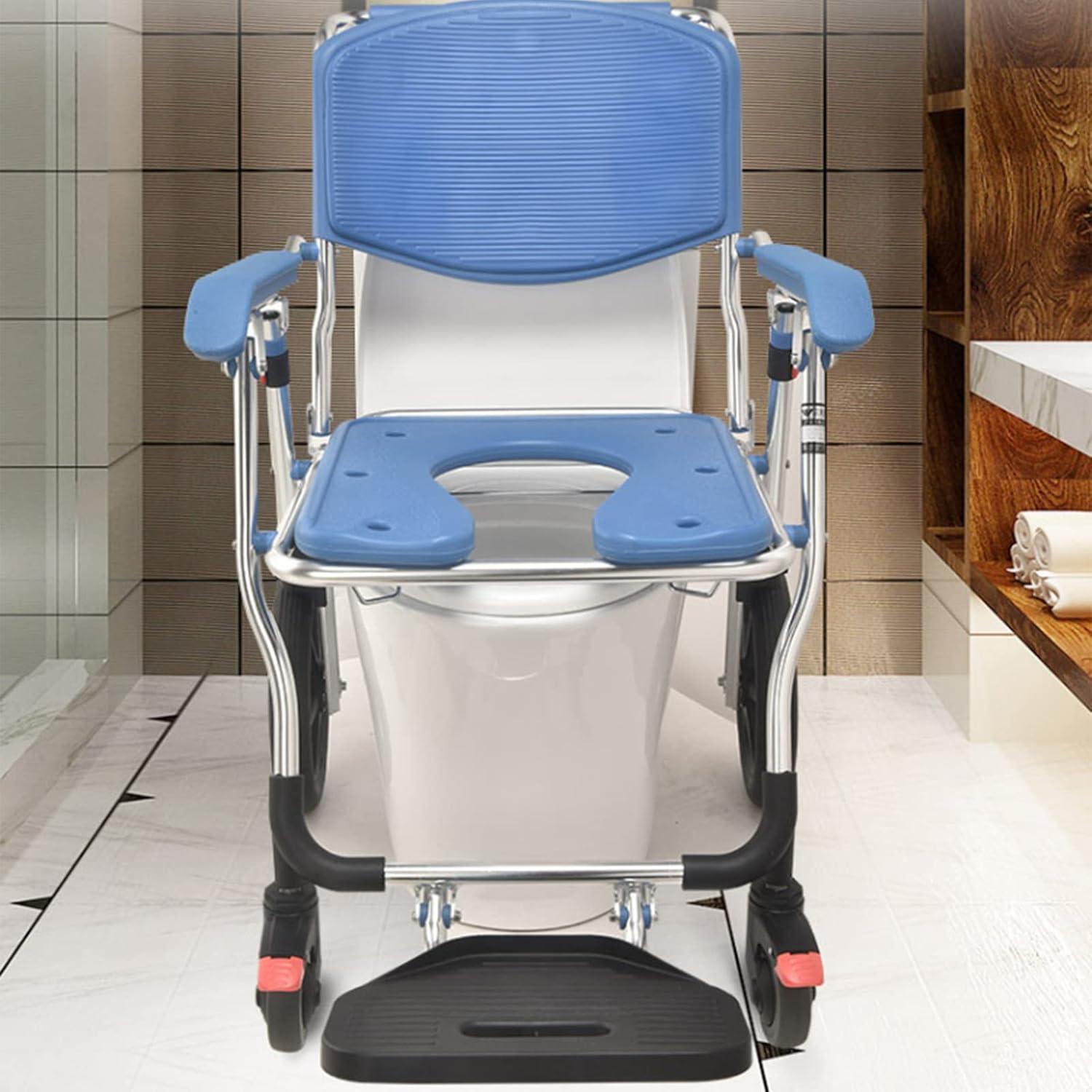 Shower Wheelchair, Commode Chair for Toilet with Arms Foldable, Commode Transport Chair with Wheels, Shower Wheelchair Commode