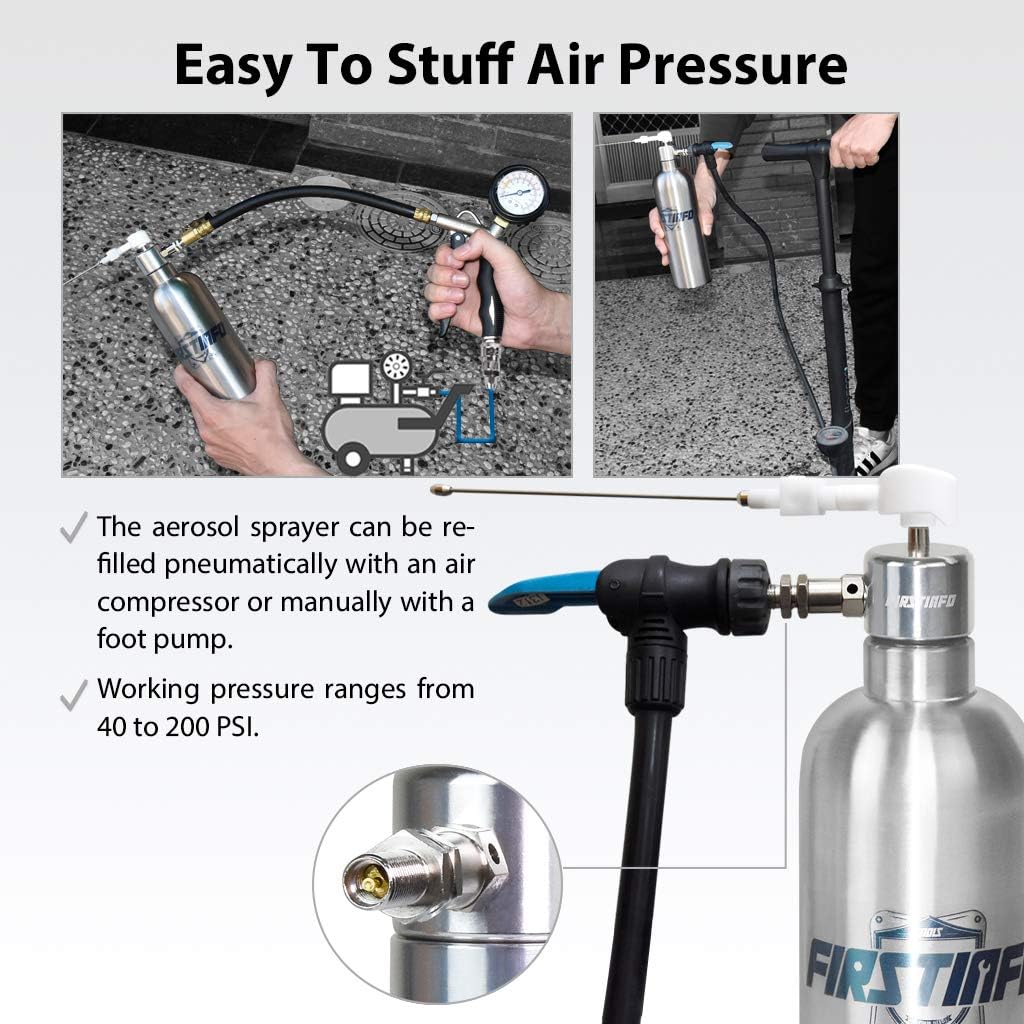 FIRSTINFO Aerosol Refillable Fluid Oil Pressure Storage Sprayer Can Stainless Steel Pneumatic Manual Compressed