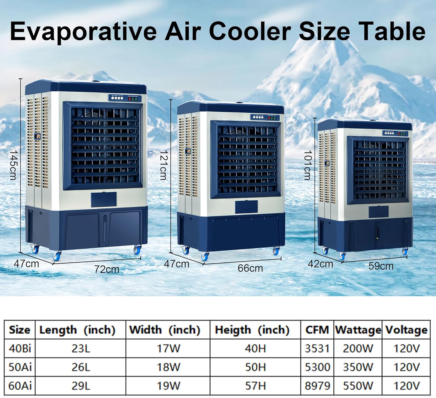 Swamp Cooler, 3531 CFM Evaporative Air Cooler, 10.6 Gal Water Tank Outdoor Air Conditioner, 3 Speed,3 Ice Boxes,Suitable for Indoor & Outdoor Garage