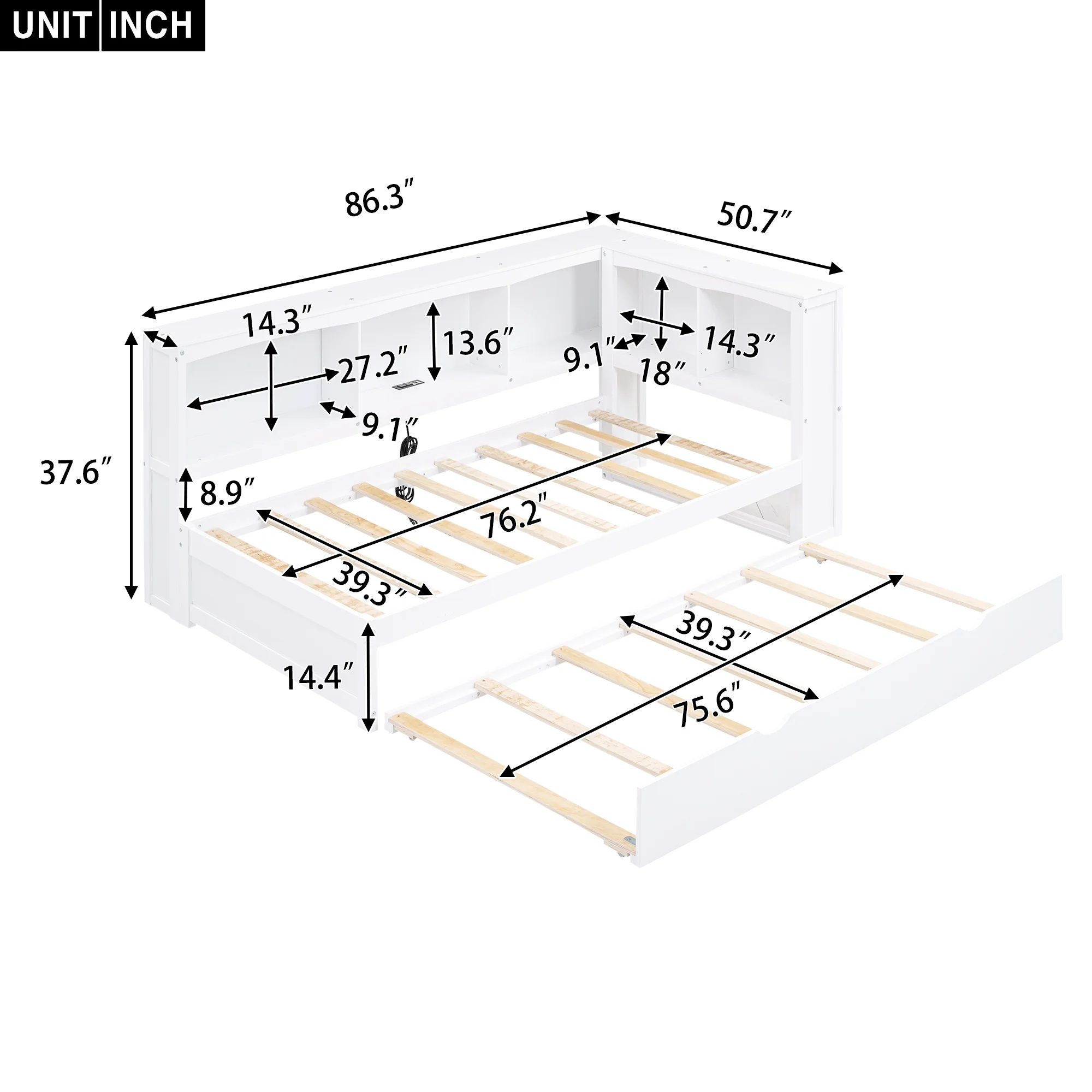 Bellemave Modern Twin over Twin Size Wood Daybed with Trundle, Stronge Storage Cabinets and USB Ports,Low Floor Bed for Kids Teens Adult Bedroom