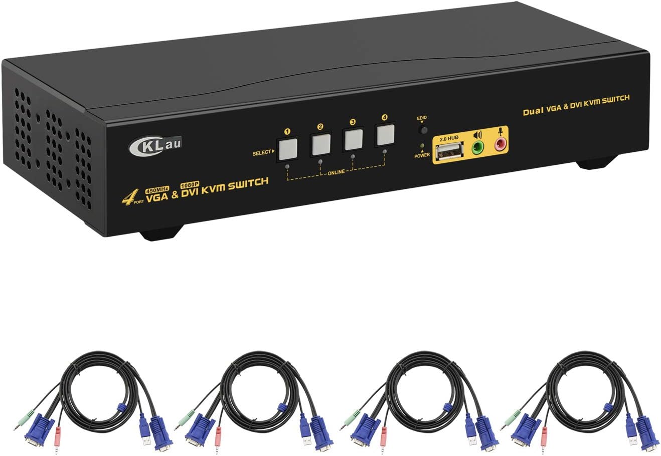 CKLau Dual Port Triple Monitor KVM Switch Displayport with Audio Output