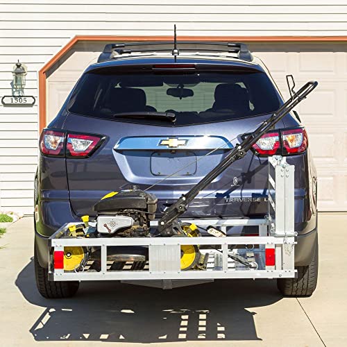 ELEVATE OUTDOOR Deluxe Aluminum Cargo Carrier with Folding Loading Ramp - Class III 2" Hitches - 500 lb. Cap