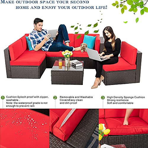 Vongrasig 6 Pieces Outdoor Patio Furniture Set, PE Wicker Rattan Sectional Sofa Patio Conversation Sets with Coffee Table for Garden, Backyard