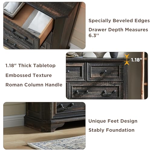 T4TREAM Farmhouse 5 Drawers Dresser for Bedroom, 48" Tall Wood Rustic Chest of Drawers with Natural Texture, Vintage Design