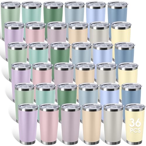 Sieral 36 Packs Stainless Steel Tumbler Bulk with Lid Vacuum Double Wall Insulated Travel Coffee Mug Powder Coated Tumbler Cup for Graduation Wedding