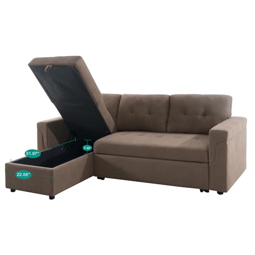 Naomi Home Reversible Sleeper Sectional Sofa Storage Chaise Velvet/Dark Gray