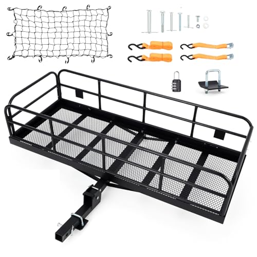 Hitch-Mounted Cargo Carrier | 60"x24"x14" Basket with 500 Lb Capacity | with Net and Straps | Fits 2-Inch Receivers | for Cars and SUVs