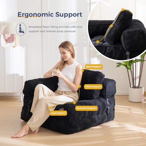 MAXYOYO Folding Sofa Bed, L-Shaped Convertible Sofa Bed with Armrest Foldable Sleeper Couch with Pillow