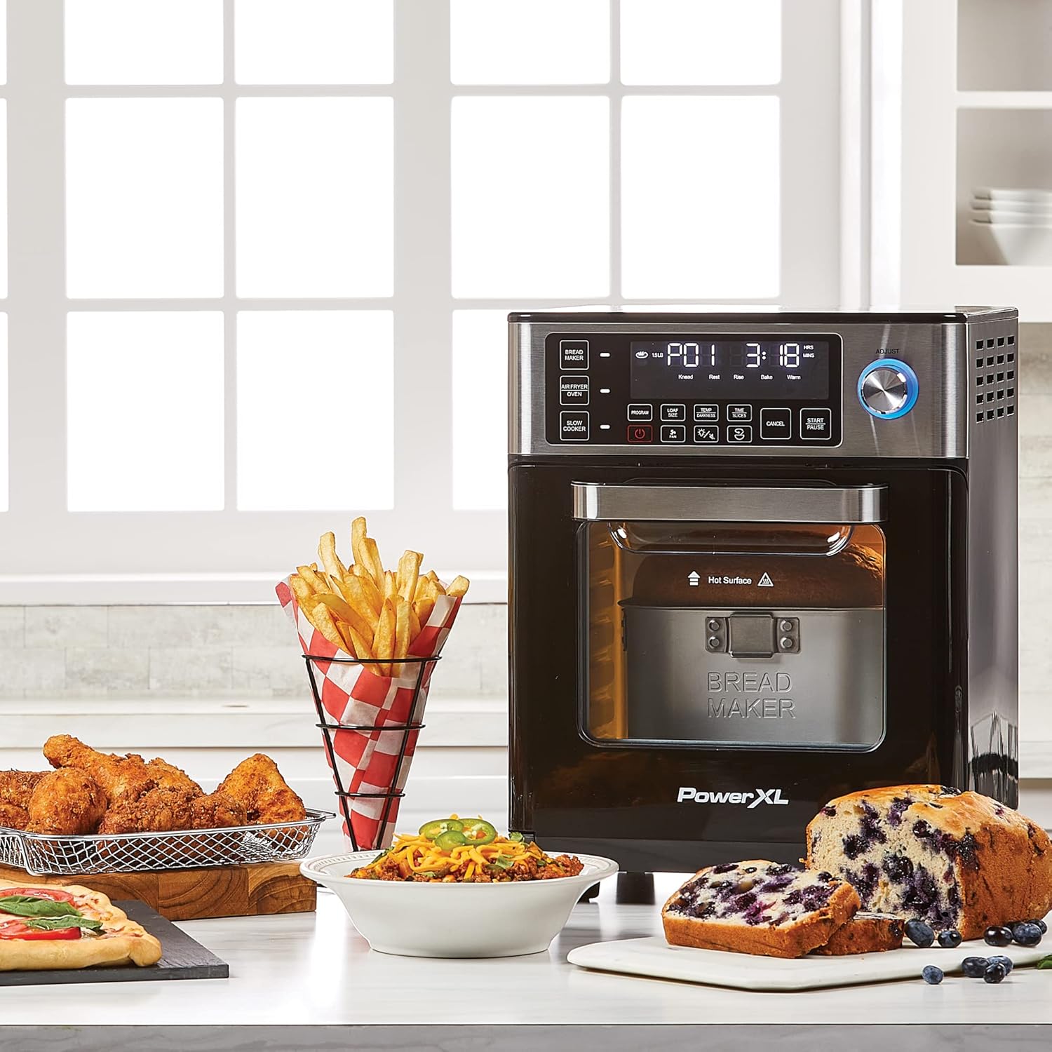 PowerXL 4-in-1 Versa Chef Air Fryer, Oven, Bread Maker, Slow Cooker, with 25 Cooking Presets, Black