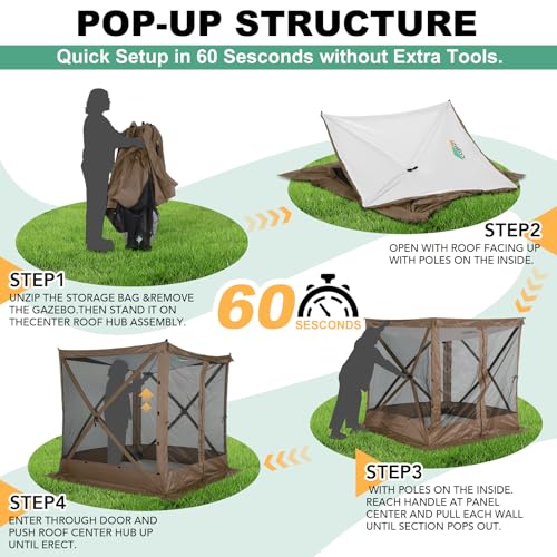 COBIZI 12x12ft Pop up Gazebo Screen Tent Screen House for Camping, Camping Outdoor Screened Gazebo, Canopy Tent