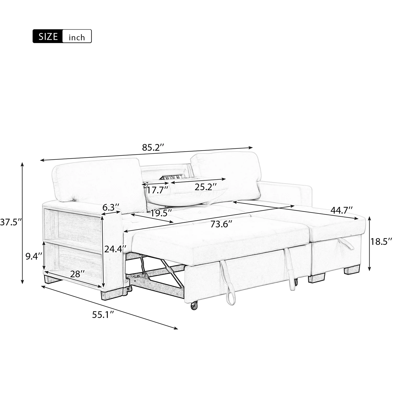 Churanty Functional Sectional Pull Out Sofa Bed with Storage L Shaped Corner Sofa Couch with Drop Down Table and USB Charger for Small Apartment,Gray