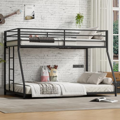 Heavy Duty Bunk Bed Frame with Ladder, Twin XL Over Twin XL Bunk Beds with Safety Guardrails, Adults Bunk Beds with Noise-Reducing Rubber Stoppers
