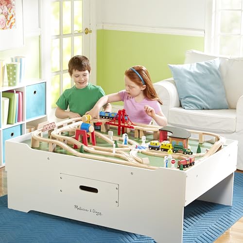 Melissa & Doug Deluxe Wooden Multi-Activity Play Table for Playroom, Wooden Kids Activity and Train Table With Storage, Kids Furniture
