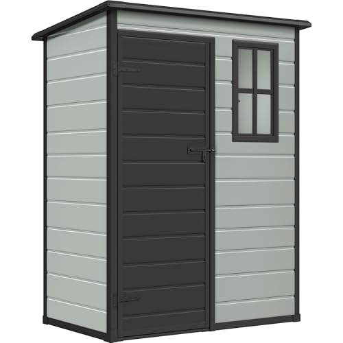 DWVO 5x3 FT Outdoor Storage Shed with Floor, All-Weather Resin Storage Shed with Lockable Door & Window, Waterproof Plastic Tool Storage for Garden