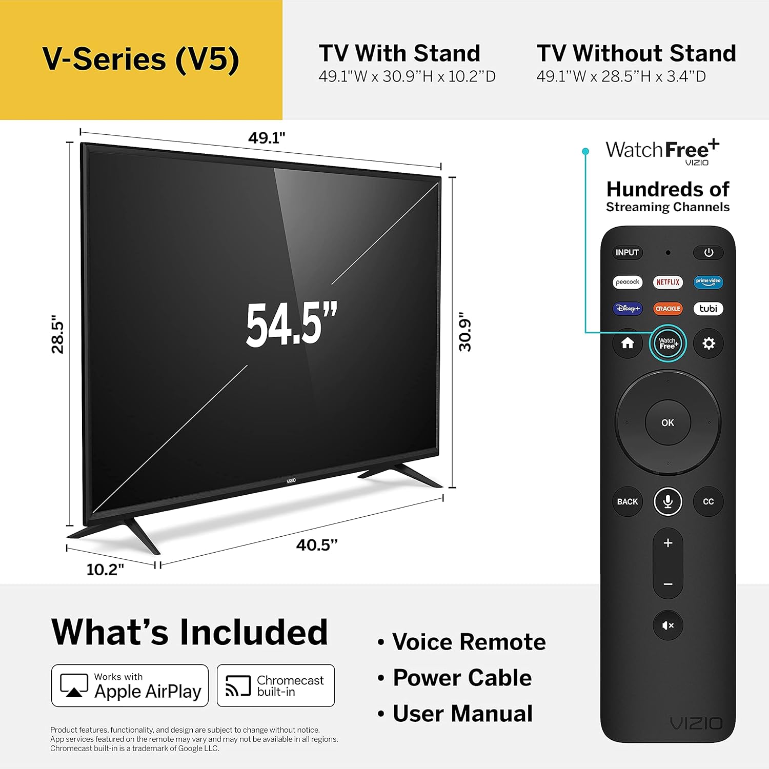 VIZIO 55-Inch V-Series 4K UHD LED HDR Smart TV Apple AirPlay and Chromecast Built-in, Dolby Vision, HDR10+, HDMI 2.1