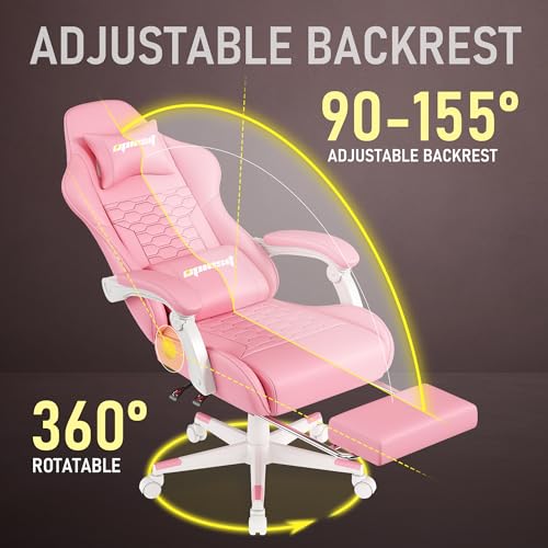 Gaming Chair, Computer Office Chair with Footrest, Linkage Armrests and Lumbar Support, High Back Ergonomic Gamer Chairs for Adults, Blue Fabric