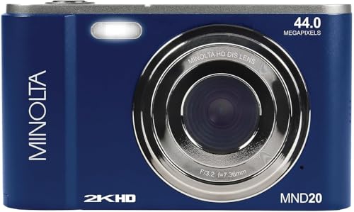Minolta MND20 44MP Digital Camera &ndash; 2.7K Ultra HD Video, 16X Digital Zoom, Anti-Shake Stabilization, Time Lapse, Face Detection