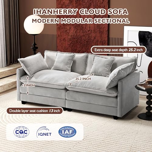 Ihanherry 111.4" U Shaped Modern Cloud Sofa Modular Sectional Couch with 2 Ottoman, 5-Seat Chenille Deep Seat Sofa with Pillow for Living Room