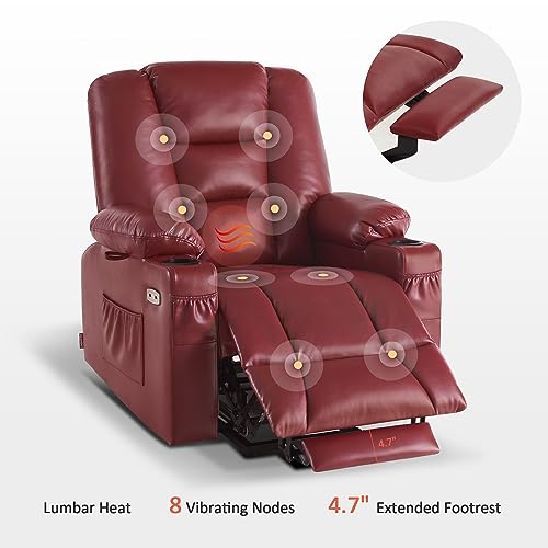 MCombo Small Power Lift Recliner Chair with Massage and Heat for Petite People, Cup Holders, USB Ports, Side Pockets, Faux Leather 7569 (Small