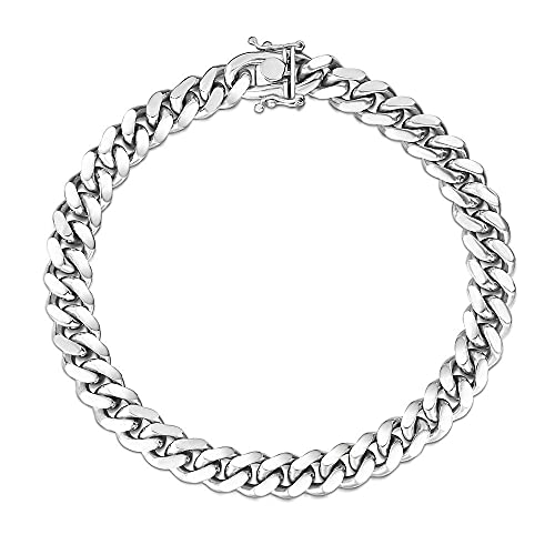 Savlano 925 Sterling Silver Solid Italian Miami Cuban Link Chain Bracelet for Men & Boys - Made in Italy Comes With a Gift Box