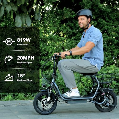 Caroma Peak 500W/800W/1200W Electric Scooter with Seat for Adults,up to 30 Miles&20MPH, 14" Fat Tire