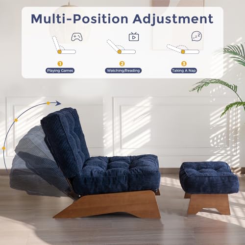 MAXYOYO Accent Chair with Ottoman Adjustable Backrest, Tufted Living Room Chair Upholstered Lounge Chair with Footrest Set