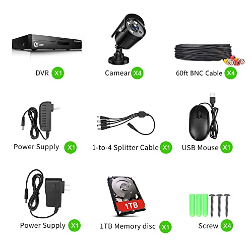 XVIM 8CH 1080P Home Security Camera System, H.264+1080P Indoor Outdoor CCTV Cameras, 4PCS Wired Outdoor Surveillance Cameras, 1TB Hard Drive