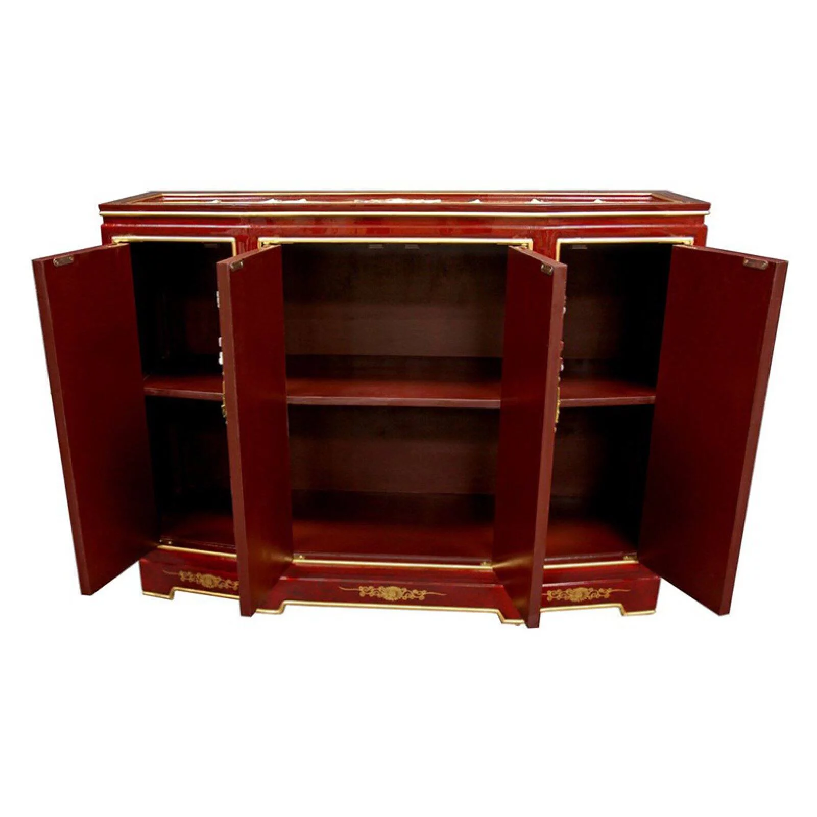 Oriental Furniture Slant Front Cabinet, Red color, 40.00"Wx 32.00"H