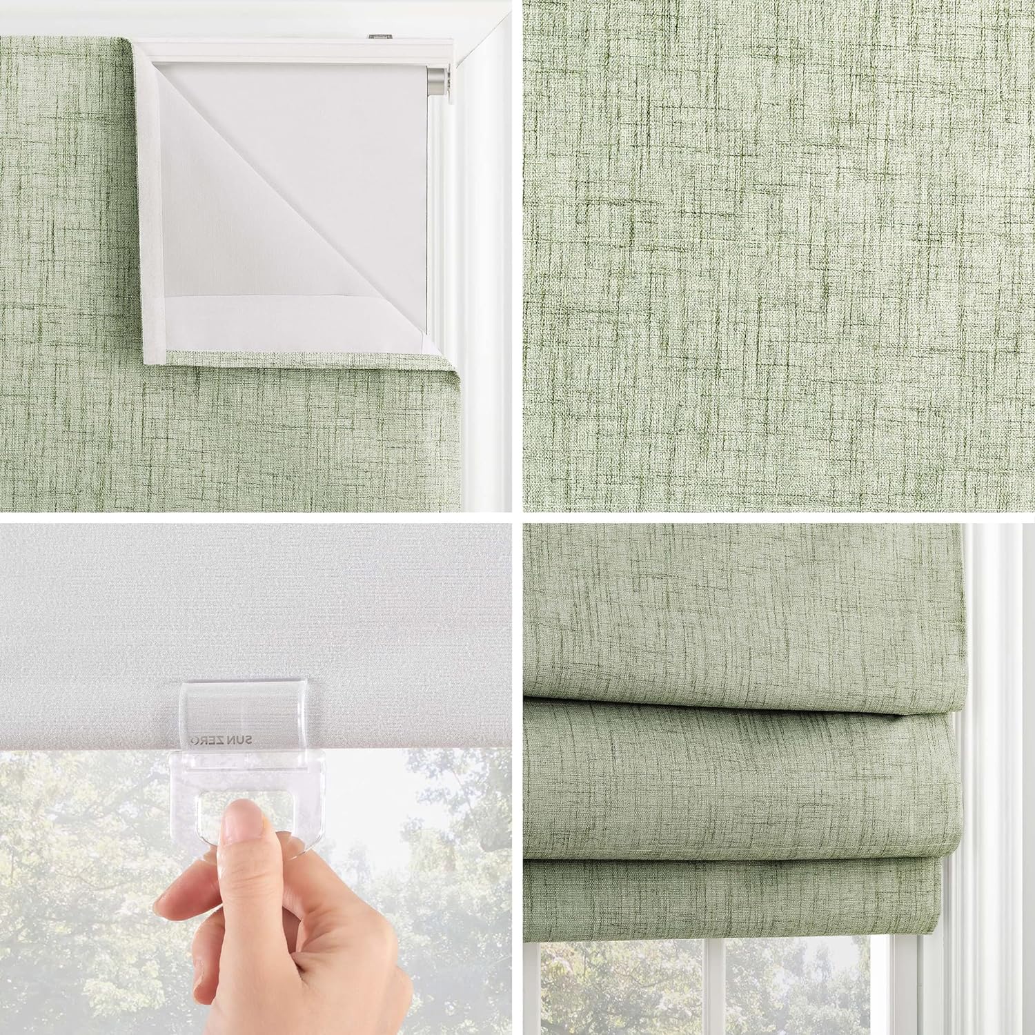 Seraphina Textured Total Blackout Cordless Shade, 39" X 64", Sage Green