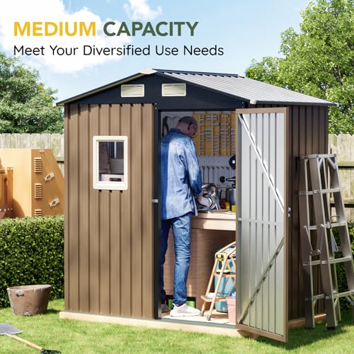 6x4FT Outdoor Steel Storage Shed with Clear Window, Lockable Doors, Weather-Resistant Metal Tool Shed for Garden, Backyard, Patio, and Utility Storage