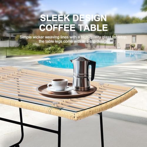 3 Piece Patio Bistro Set, Outdoor Wicker Table and Chairs Set of 2
