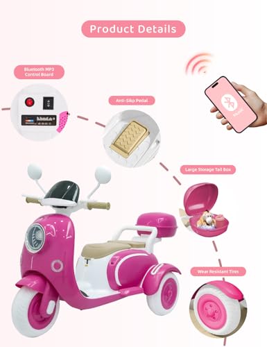 Kids Electric Motorcycle,3 Wheel Bike, Electric Scooter for 3 Year Old,3-Wheel 12V Ride On Scooter for Kids with Storage Compartments