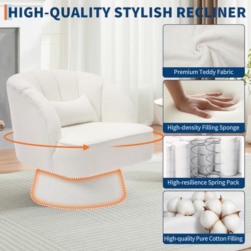 GarveeHome Modern Swivel Barrel Accent Chair, 360° Teddy Fabric Upholstered Armchair with Striped Backrest & Plush Padding