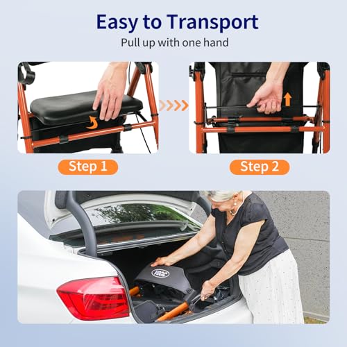 Walkers for Seniors,Foldable Walker with Seat,Rollator Walker with Durable Aluminum,8" Big Wheels for All Terrain, Ergonomic Seat and Backrest