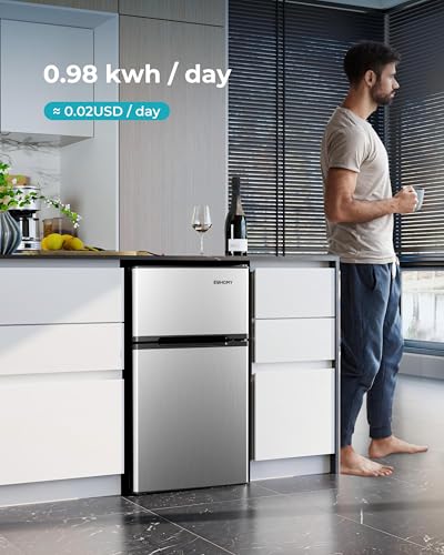 EUHOMY Mini Fridge with Freezer, 3.2 Cu.Ft Mini Refrigerator, Dorm Fridge with 2 Door For Bedroom/Apartment/Office-Food Storage Cooling Drink, Black