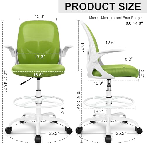 Primy Drafting Chair Tall Office Chair with Flip-up Armrests Executive Ergonomic Computer Standing Desk Chair with Lumbar Support and Adjustable